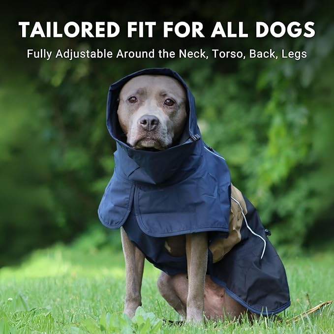Spark Paws Dog Raincoat, Waterproof Windproof Rain Jacket, for Small Medium Large Extra Large Dogs, Reflective Breathable Full-Body Coverage Dry Suit - Blue Gold Black - 4XL