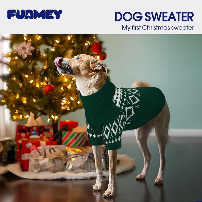 FUAMEY Christmas Sweaters for Dogs, Cozy Fleece Pet Pullovers Turtleneck, Soft Knit Dog Sweater with Front Sleeves, Puppy Clothes for Winter Fall, Doggy Outfits for Small Breeds (Green, S)