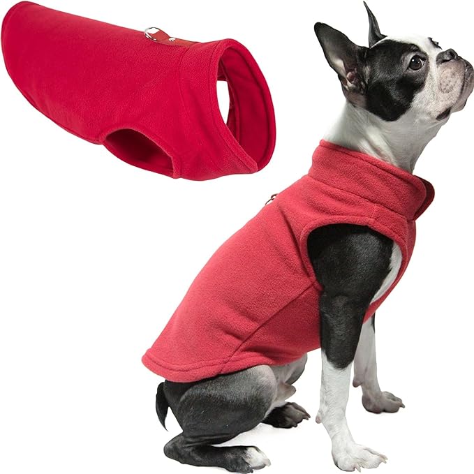 Gooby Fleece Vest Dog Sweater - Red, Small - Warm Pullover Fleece Dog Jacket with O-Ring Leash for Small to Medium Dogs