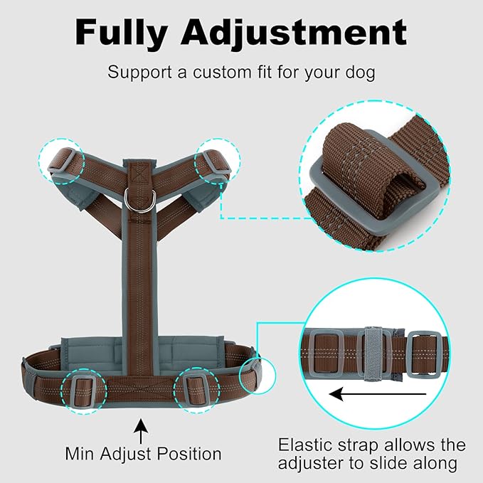 Plutus Pet No Pull Dog Harness, Adjustable Nylon Harness with Soft Padding, Reflective and Heavy Duty Dog Harness for Small, Medium, Large Dogs(Chocolate, L)