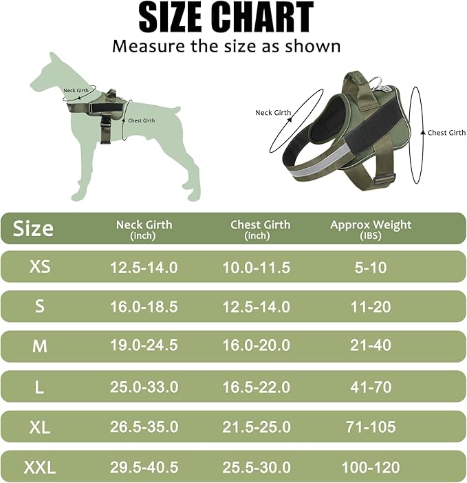 Bolux Dog Harness, No-Pull Reflective Dog Vest, Breathable Adjustable Pet Harness with Handle for Outdoor Walking - No More Pulling, Tugging or Choking (Dark Green, S)
