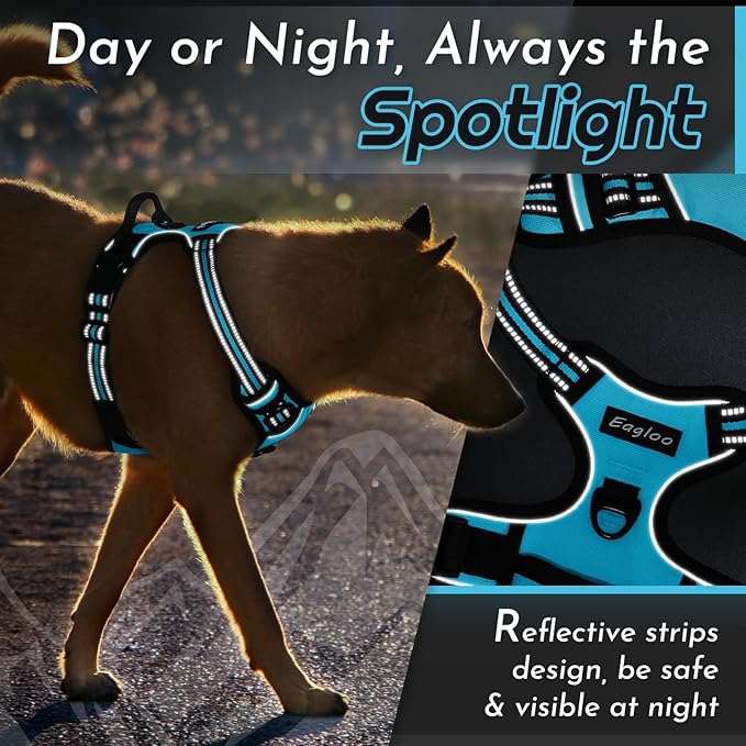 Eagloo Dog Harness Small Sized Dog, No Pull Service Vest with Reflective Strips and Control Handle, Adjustable and Comfortable for Walking, No Choke Pet Harness with 2 Metal Rings, Sky Blue, S