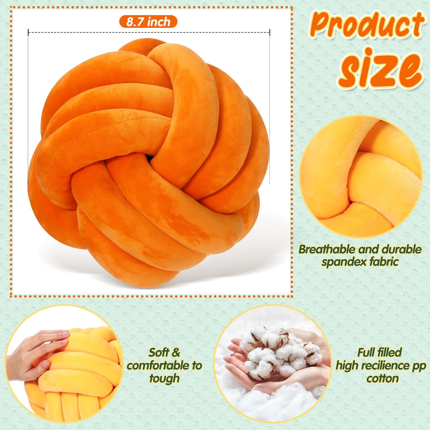 Yerliker 4 Pcs Knot Pillow Ball, 8.7 Inches Soft Home Decorative Round Throw Pillow Handmade Knotted Plush Accent Cushion Gifts for Nursery Decor Home Bed Sofa Bedroom Decoration