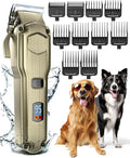oneisall Dog Clippers for Grooming for Thick Heavy Coats/Low Noise Rechargeable Cordless Pet Shaver with Stainless Steel Blade/Waterproof Dog Shaver for Dogs Pets and Animals (Gold)