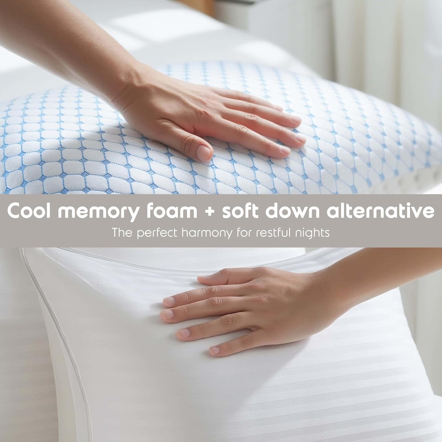 Nestl Cooling Memory Foam Pillow with Down alternative Pillows Combo Set – King Size Set of 2, 1 Soft and 1 Firm, Adjustable for Side, Back or Stomach Sleepers, Breathable Washable Cool Cover, 20”x36”