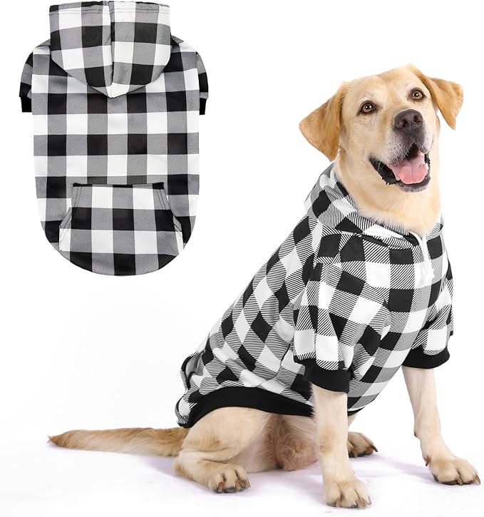 KOOLTAIL Plaid Dog Hoodie Pet Clothes Sweater with Hat and Pocket for Small Medium Large Size Dogs, Soft Winter Warm Dog Cold Weather Coat, Fleece Fall Dog Hooded Sweatshirt for Puppy Cats, XL/XXL
