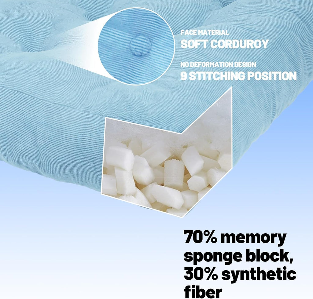 Meditation Floor Pillow Set of 2, Square Large Pillows Seating for Adults, Tufted Corduroy Cushion for Tatami Living Room, 22x22 Inch FP-Lblue