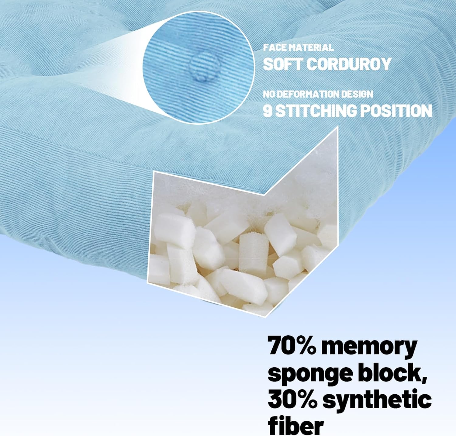 Meditation Floor Pillow Set of 2, Square Large Pillows Seating for Adults, Tufted Corduroy Cushion for Tatami Living Room, 22x22 Inch FP-Lblue