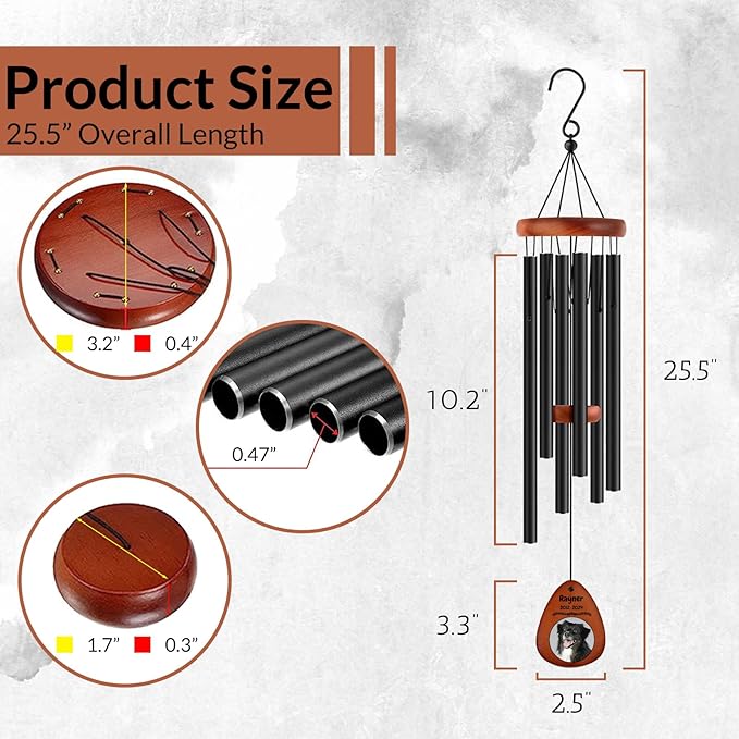 Personalized Dog Memorial Gifts for Loss of Dog - Custom Sympathy Wind Chime with Photo & Name, 26"/32"/36" Outdoor Bereavement Keepsake for Garden or Patio