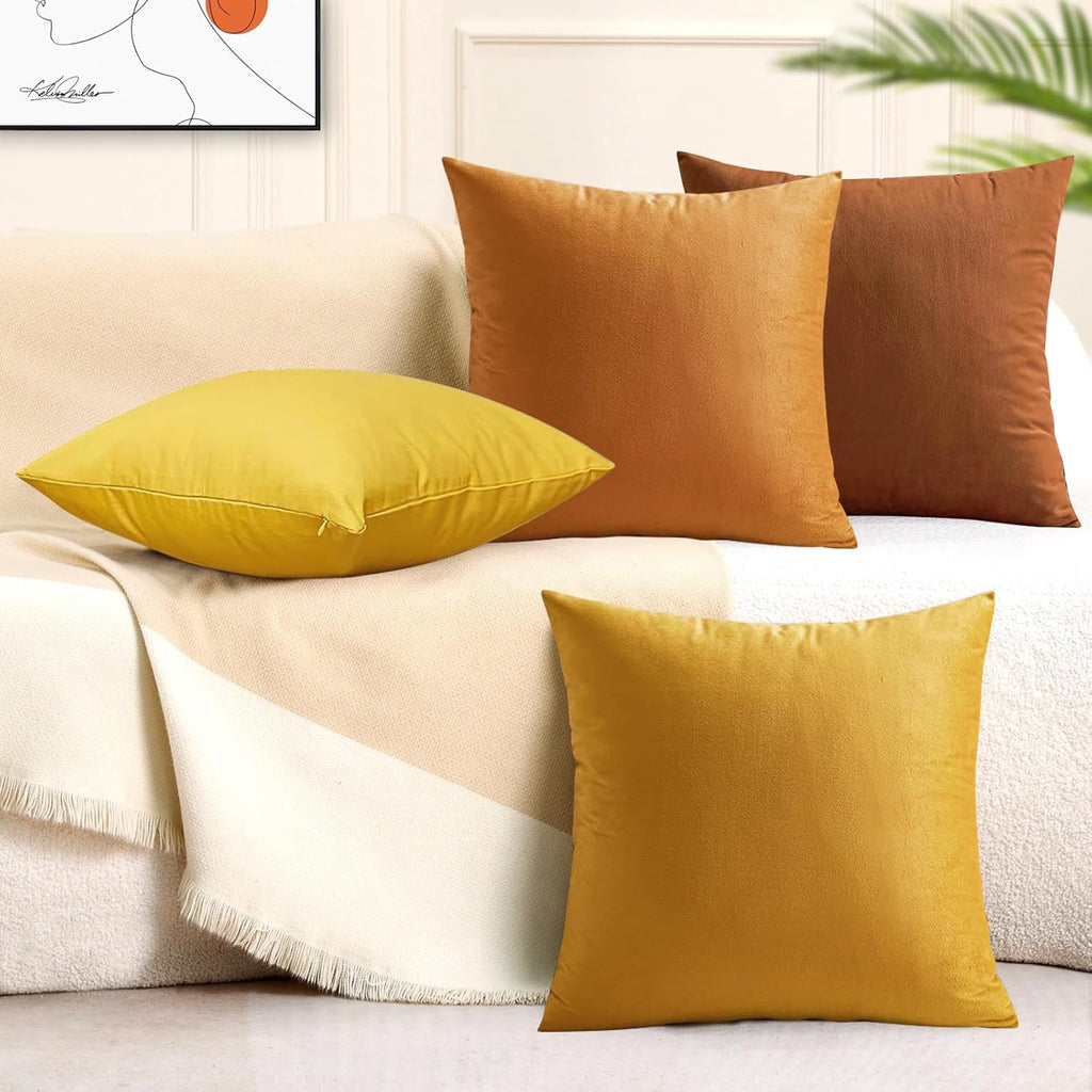 18x18 Inches Yellow Series Pillow Covers for Livingroom and Bedroom, Solid Velvet Throw Pillow Covers for Couch Sofa Deor (Yellow Series, 18x18)