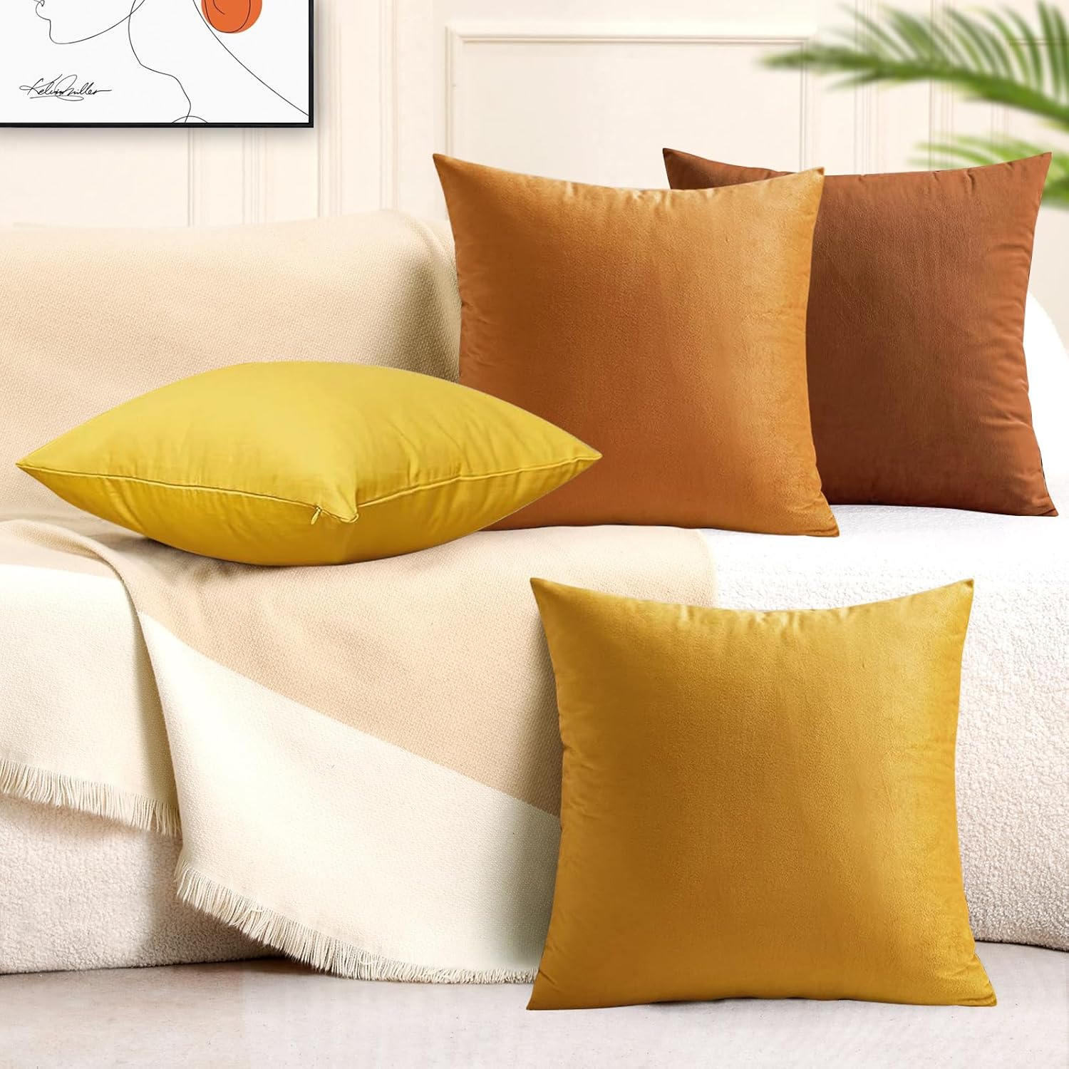 18x18 Inches Yellow Series Pillow Covers for Livingroom and Bedroom, Solid Velvet Throw Pillow Covers for Couch Sofa Deor (Yellow Series, 18x18)