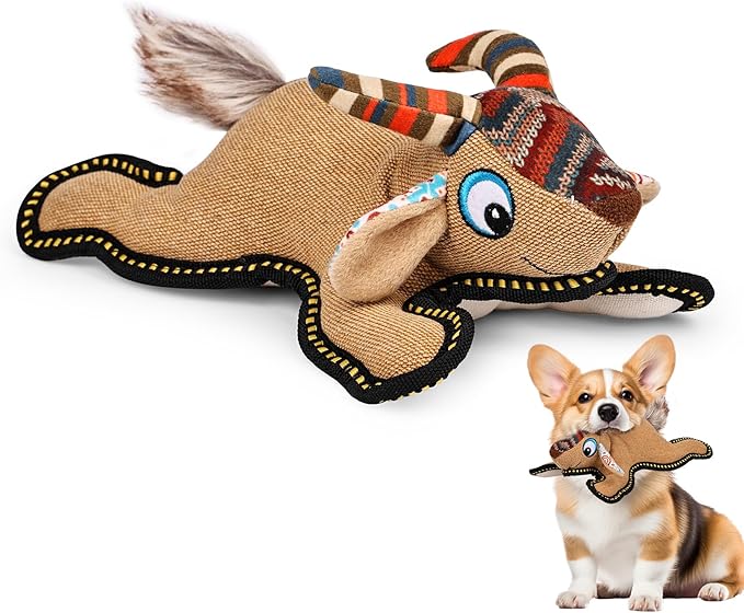 Tough Durable Squeaky Dog Toys for chewers Interactive to Keep Them Busy, Funny Tug of War Dogs Toy for Small Medium Large Cute Birthday Gift (Antelope)