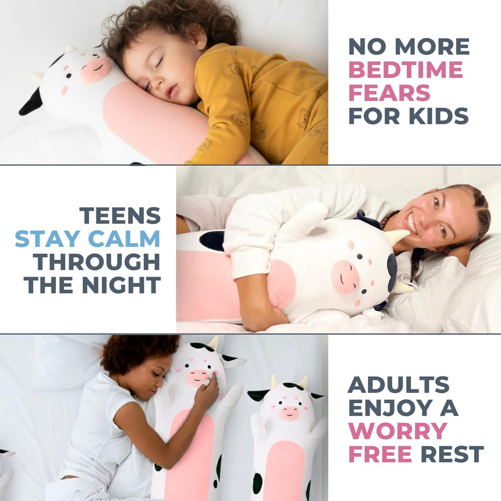 Cow Print Plush Body Pillow for Kids | Long Stuffed Animal Cuddle Pillow | Soft Hugging Toy | Plushie Gift for Girls & Boys | Long Plush Body Pillow for Sleep & Comfort | Large, 47 Inches