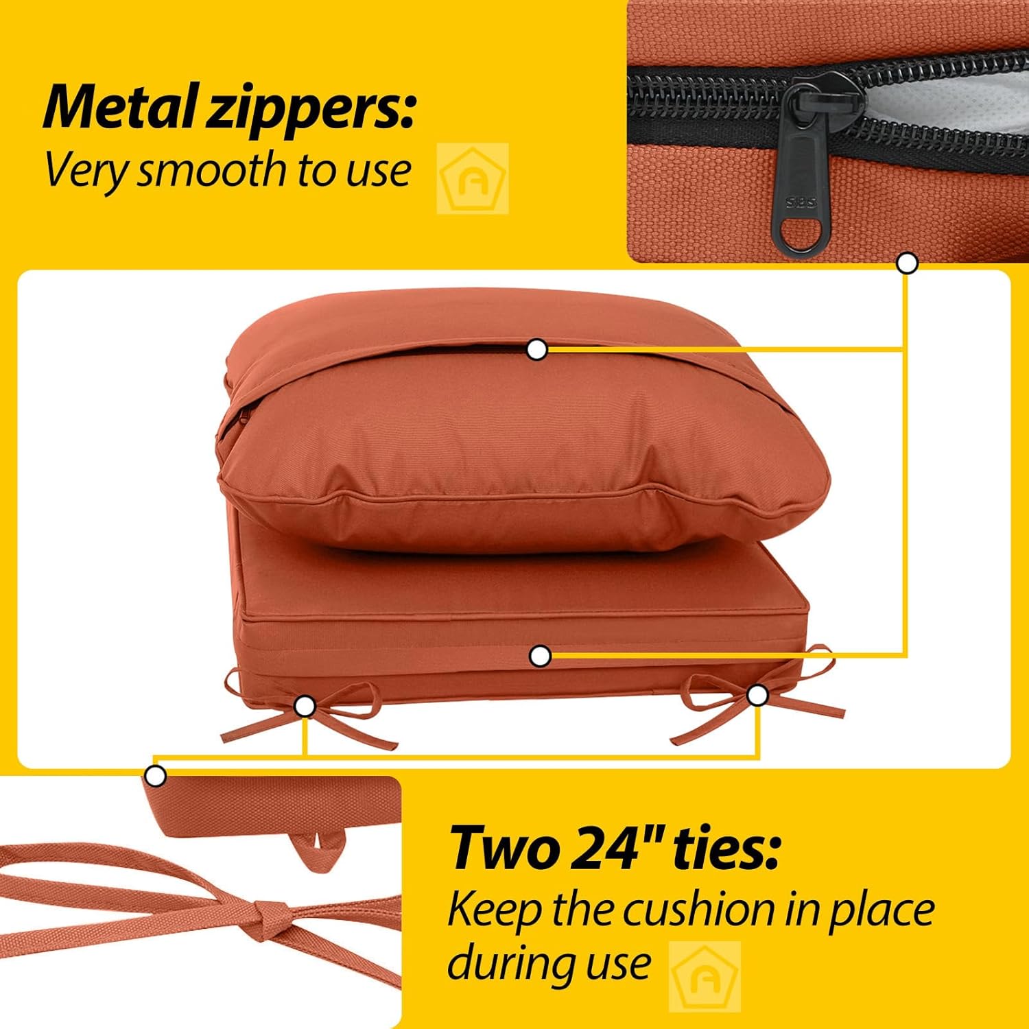 AAAAAcessories Outdoor Deep Seat Cushions, Waterproof, Fade-Resistant Patio Furniture Replacement Cushions, 23.5" x 25.5" x 5" + 23.5" x 19", Rust