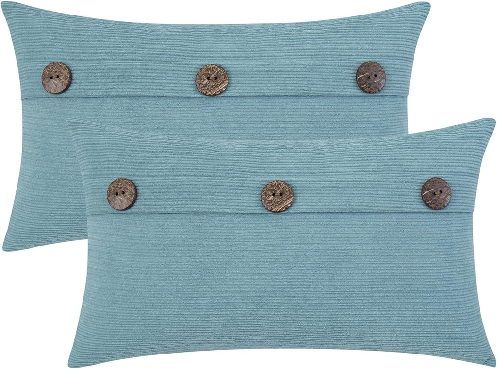 HWY 50 Light Blue Chenille Throw Pillow Covers 12x20 Inch with Triple Buttons, Soft Farmhouse Accent Decorative Cushion Cases for Couch Sofa Living Room Pack of 2 Rectangle