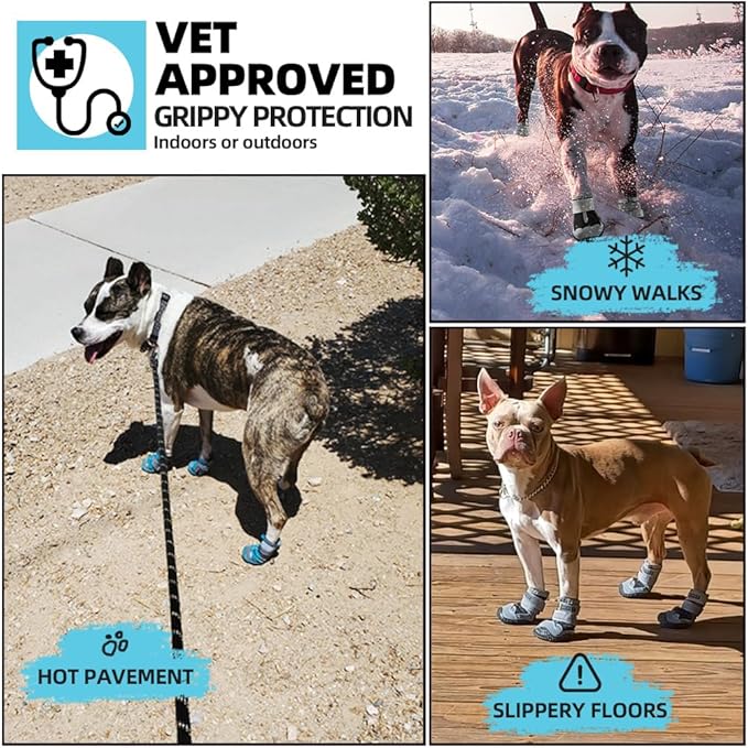 Dog Shoes for Large Dogs, Medium Dog Boots & Paw Protectors for Hardwood Floors, Outdoor Dog Booties for Hot Pavement Winter Snow Hiking, Breathable Dog Shoes with Reflective Strips Size 4