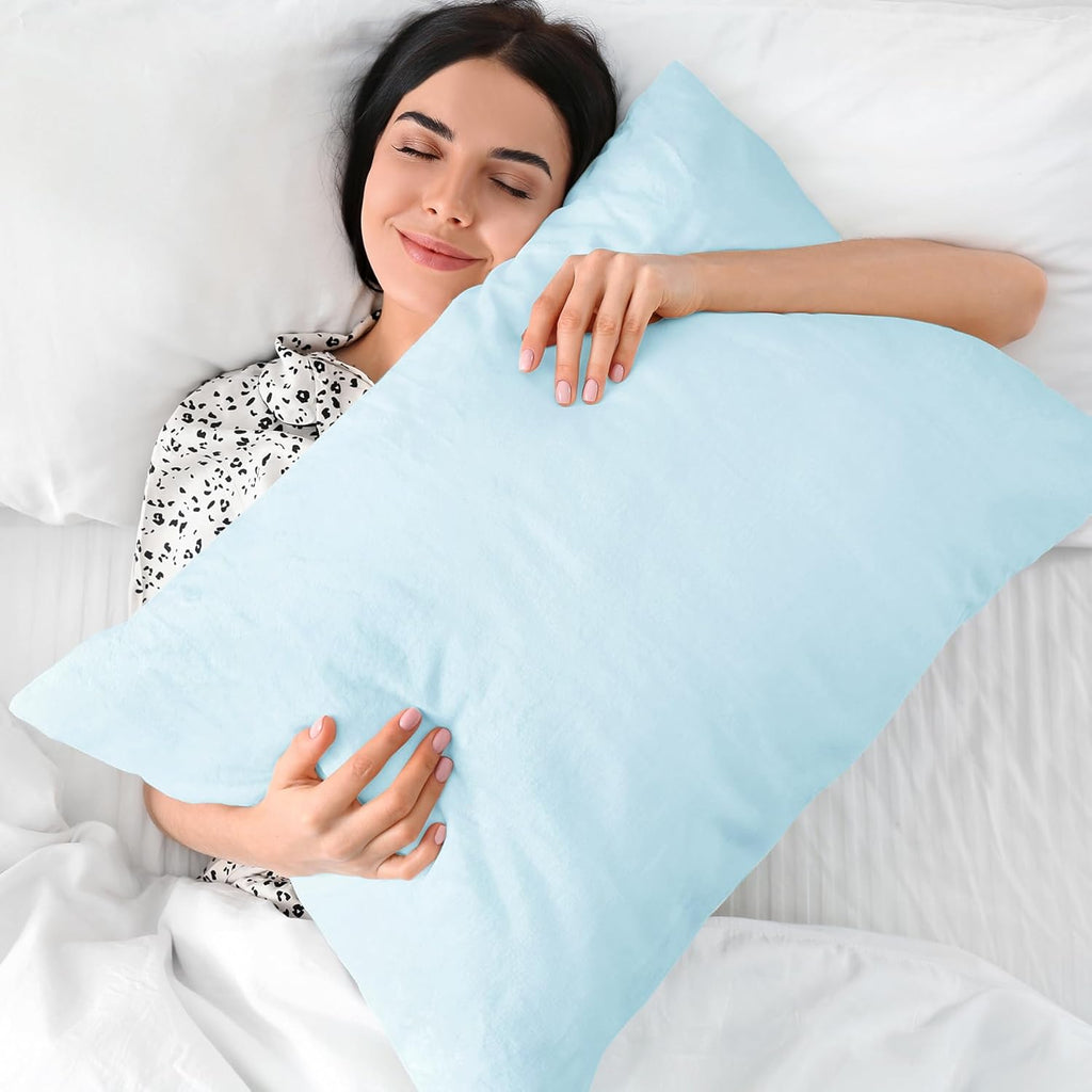 BEDELITE Flannel Pillowcases Standard Set of 2, Super Soft Fleece Pillow Case Cover with Zipper for Bedroom, Sofa, Couch,Luxury Cozy Fuzzy Velvet Pillow Shams for All Seasons(20x26 Inches, Blue)