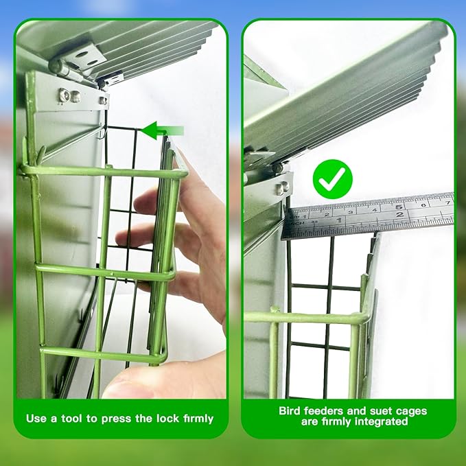 Bird Feeders for Outdoors, Metal Bird Feeder with Double Suet Cage Weatherproof Metal Roof, 2 in 1 Mixed Seeds Suet Feeder, 4Lbs Large Capacity, Great for Finch、Cardinal、Chickadee（Green）