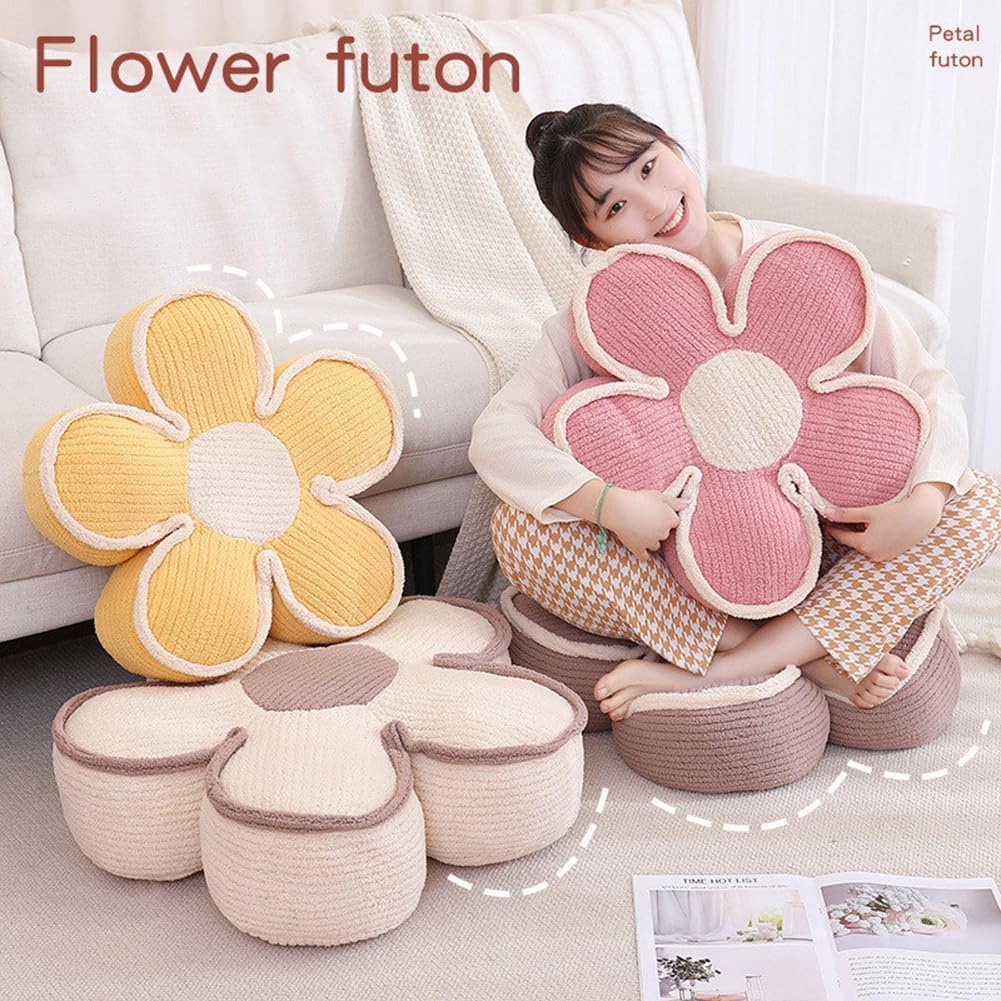 Sexysamba Flower Shaped Floor Seat Pillows Cushions 19.7" x 5.9", Cute Aesthetic Daisy Flower Decorative Throw Pillows Preppy Floor Seating Cushion for Girls Bedroom Room Sofa Chair Decor,White