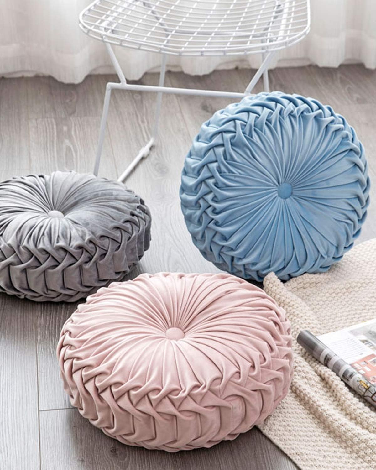 HLOVME Throw Pillow for Couch Decorative 3D Pumpkin Round Velvet Cushion for Sofa Bed Chair Floor 15”X15”, Light Green