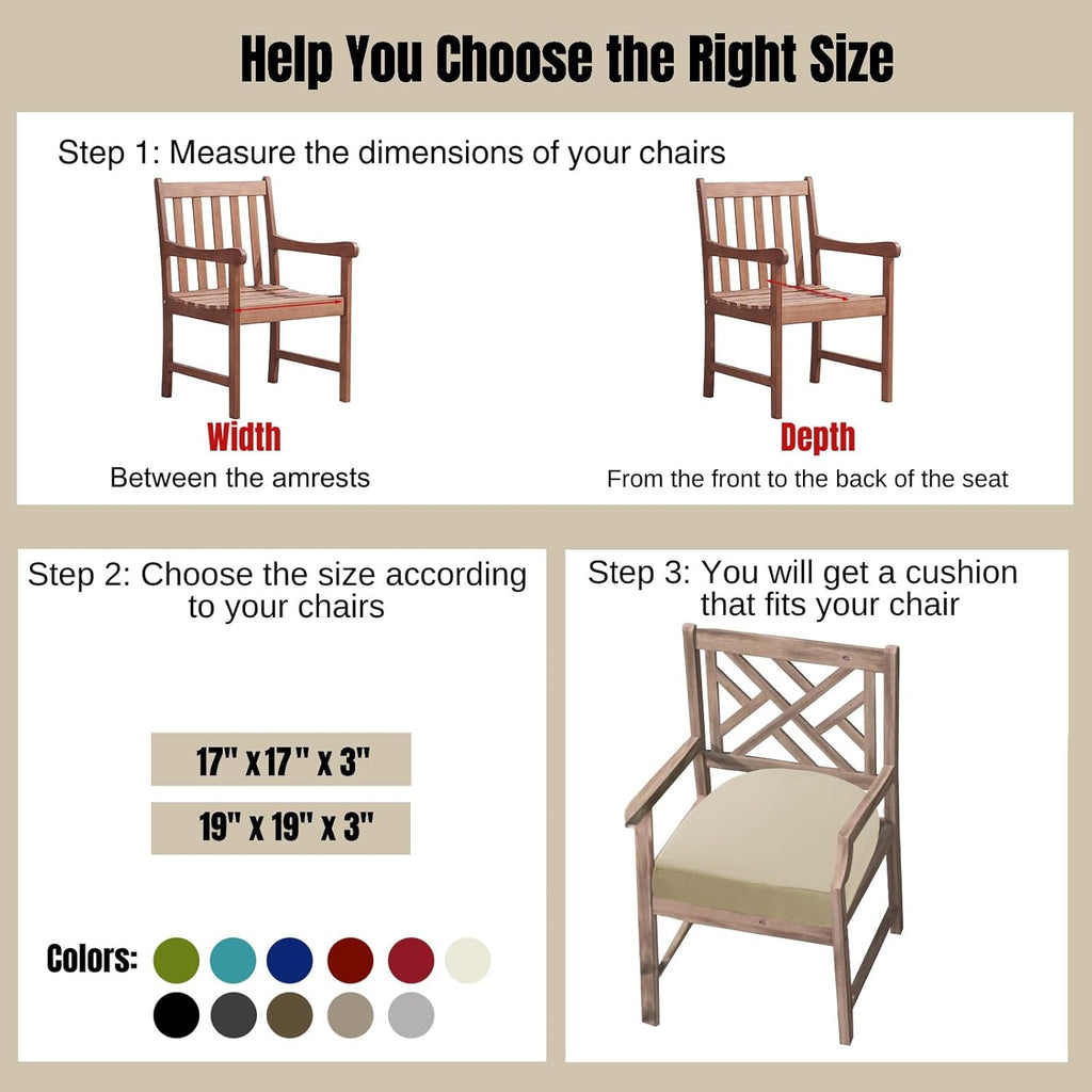 idee-home Outdoor Chair Cushions Set of 4, Thick 19" x 19" x 3" Outdoor Seat Cushions Patio Furniture Waterproof with Ties, Dining Pads