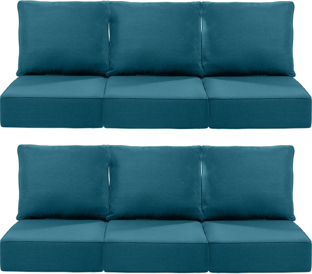 Luxury 22x24/22x25 6-Inch Outdoor Deep Seat Cushions Set of 6 - Comfortable Patio Zipper Chair Cushion for Wicker Dining Rocking Swivel Chairs Loveseat Couch Sectional Sofa - Peacock Blue