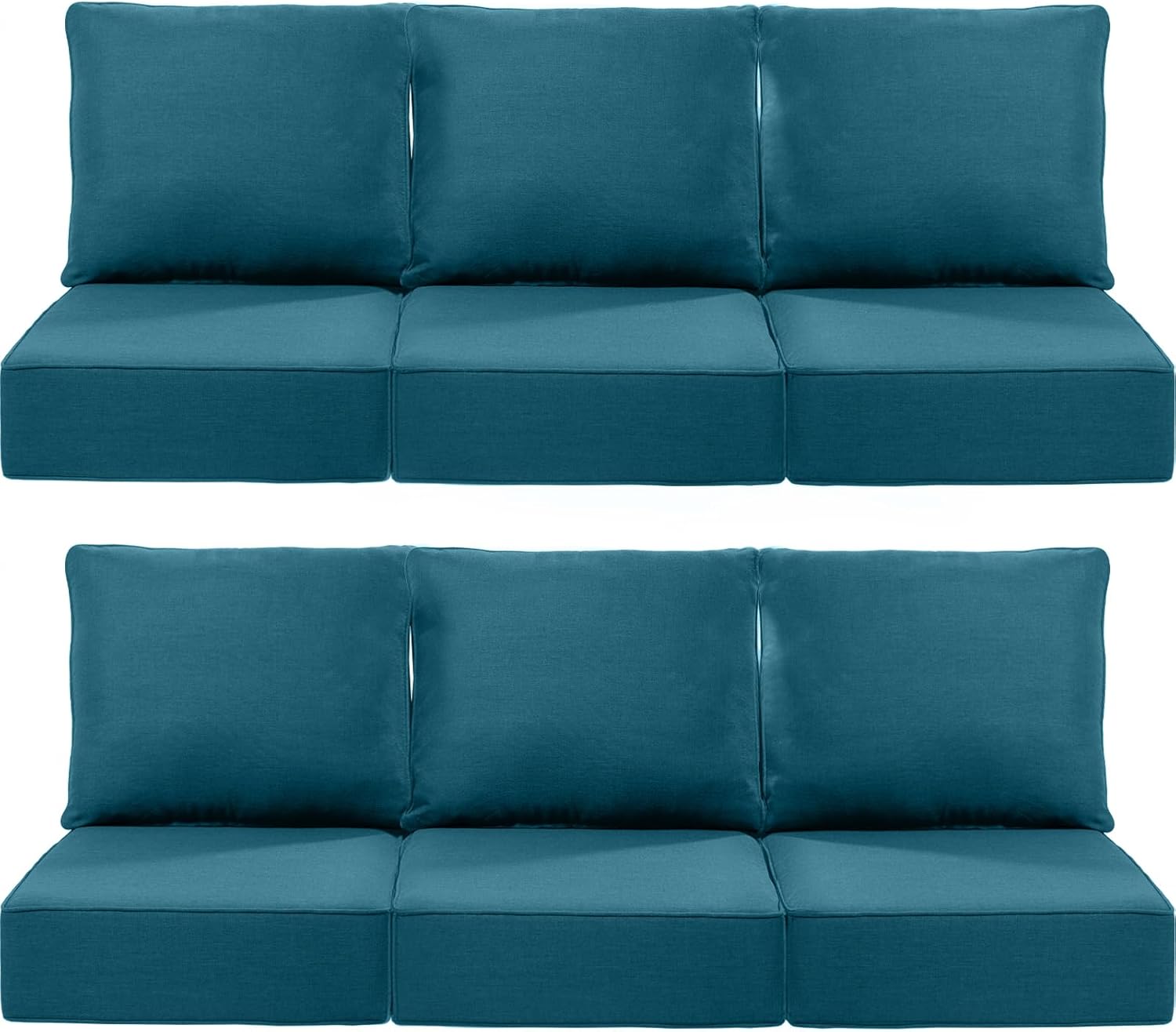 Luxury 22x24/22x25 6-Inch Outdoor Deep Seat Cushions Set of 6 - Comfortable Patio Zipper Chair Cushion for Wicker Dining Rocking Swivel Chairs Loveseat Couch Sectional Sofa - Peacock Blue