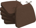 AAAAAcessories D-Shaped Chair Cushions, 2" Thick Dining Chair Pads with Ties and Removable, Machine-Washable Cover, 17" x 16", Set of 6, Brown