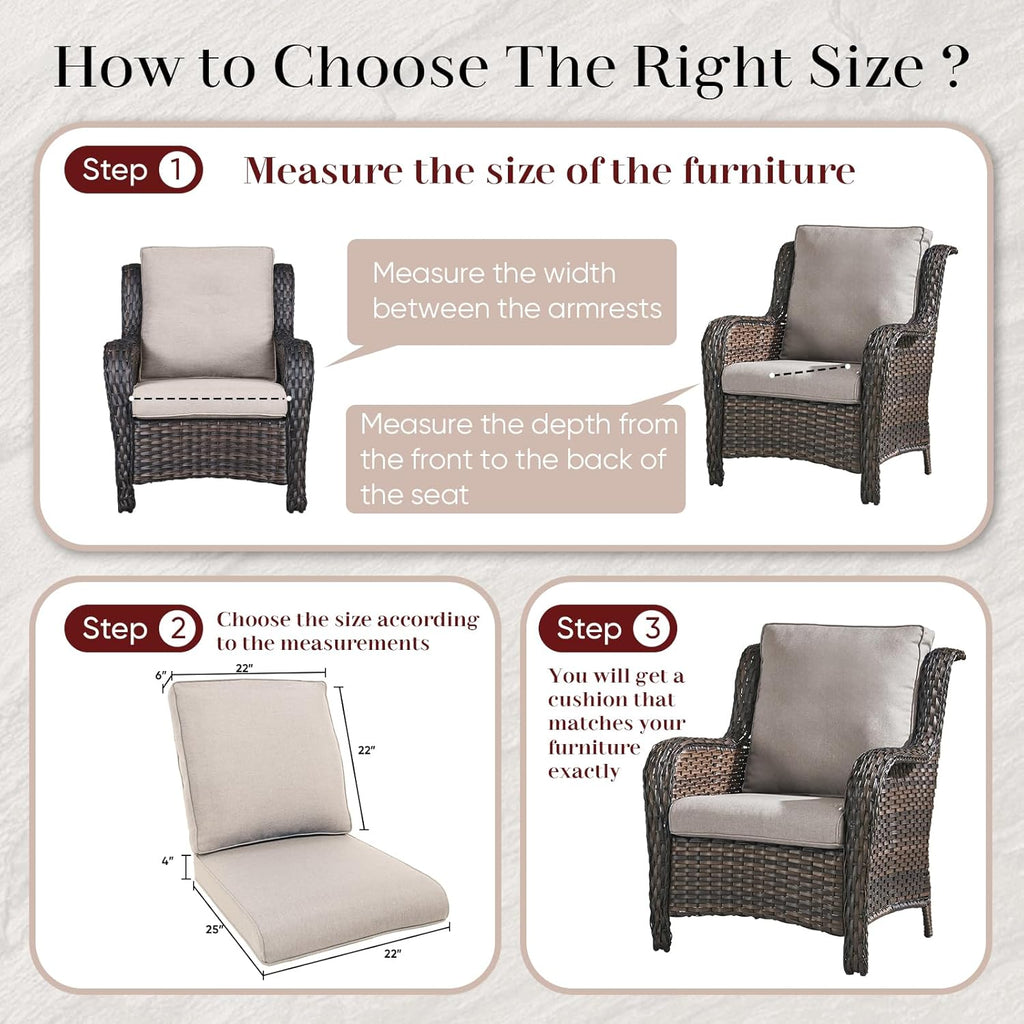 Outdoor Chair Cushions- 22 X 25 Inch High Density Sponge Patio Cushions Deep Seat Patio Furniture Cushions for Chair Sofa Couch-Beige/4 Piece