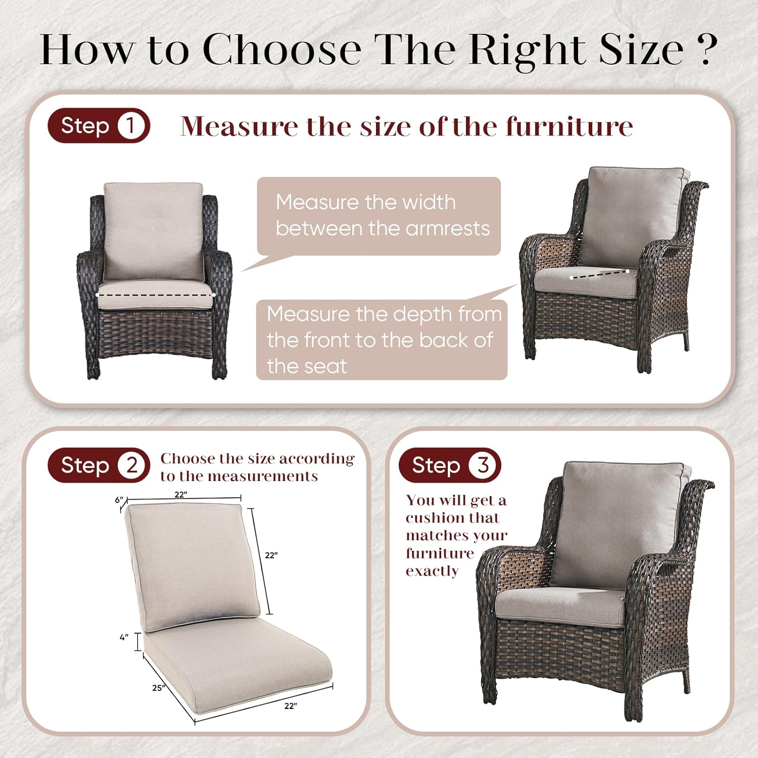 Outdoor Chair Cushions- 22 X 25 Inch High Density Sponge Patio Cushions Deep Seat Patio Furniture Cushions for Chair Sofa Couch-Beige/4 Piece