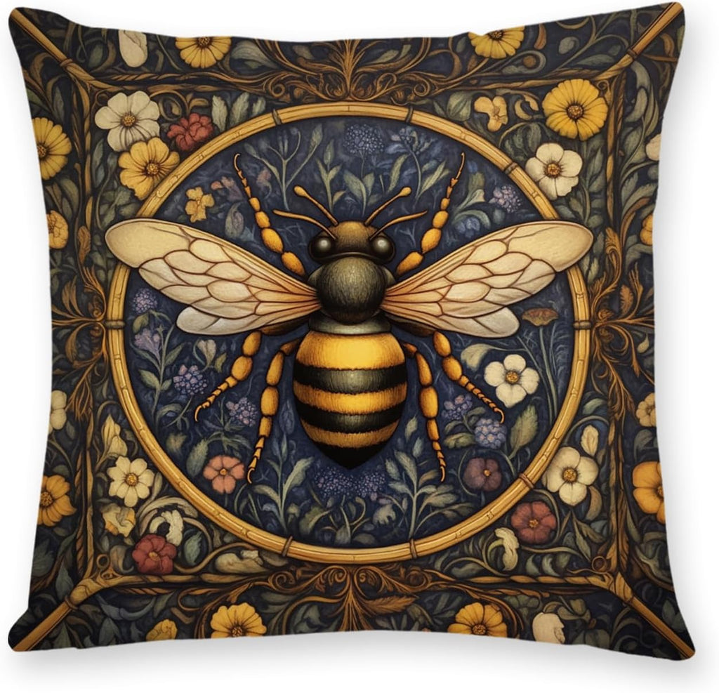 YOU FOUND ME William Morris Abstract Vintage Floral Velvet Butterfly Design Throw Pillow Covers Home Decor, Retro Art Deco Pillowcase Cushion Cover for Bed Sofa Living Room, Square 18x18inch (Bee)