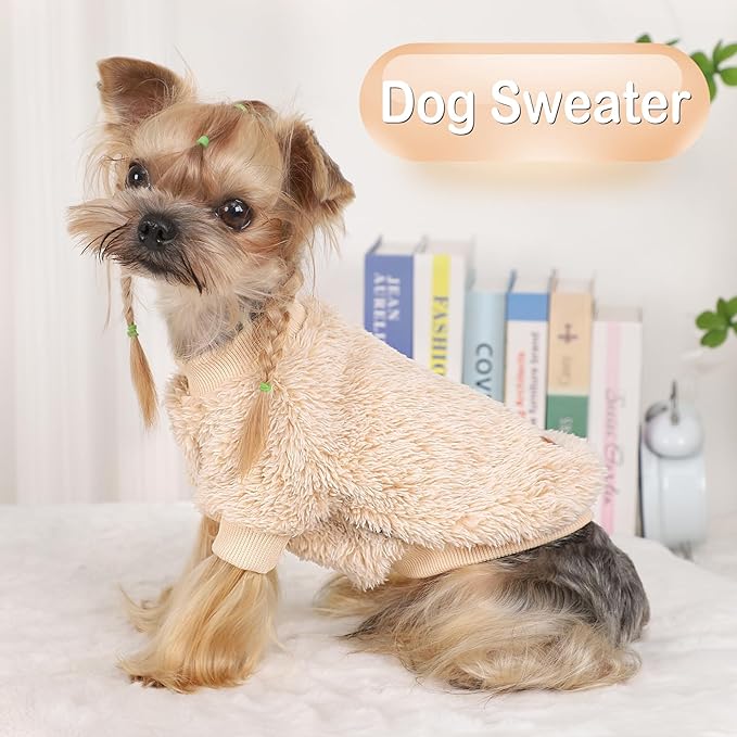 Dog Sweater Sweaters for Small Dogs Girl Purple Fleece Clothes Winter Soft Thickening Warm Puppy Boy Teacup Yorkie Chihuahua (XXS,Khaki)
