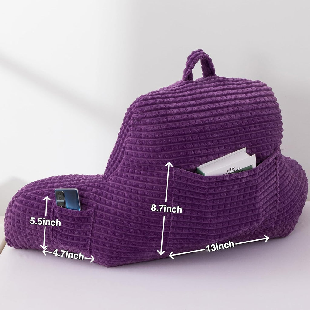 A Nice Night Reading Pillow Bed Wedge Large Adult Children Backrest with Arms Back Support for Sitting Up in Bed/Couch for Lounging Bedrest,Waffle Stereoscopic Design,Purple