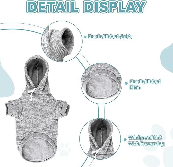 Fleece Dog Sweater & Hoodie - Soft Dog Clothes Sweatshirt with Pocket - Large Dogs (Grey)