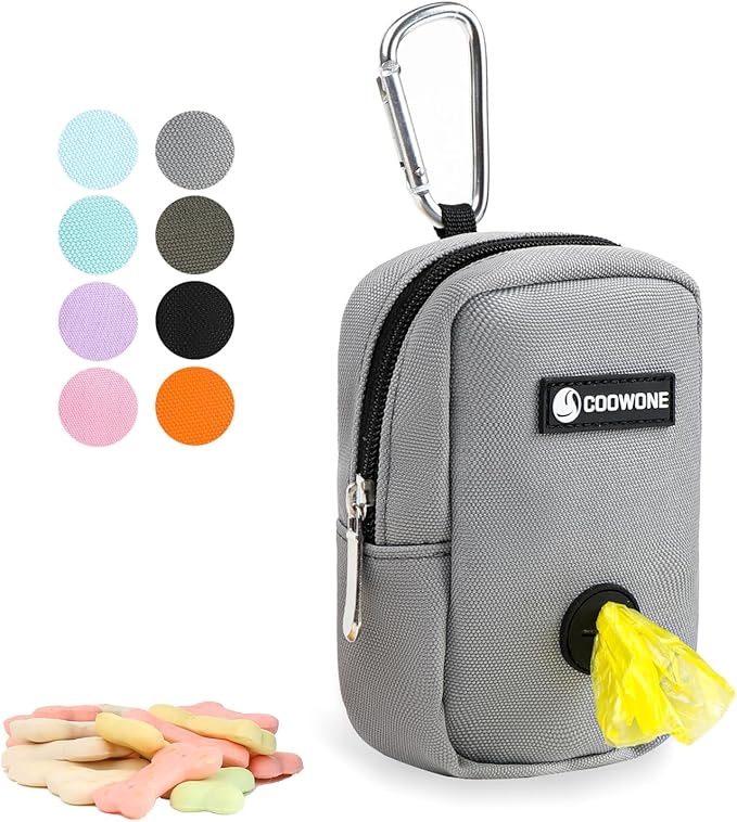 Small Treat Pouch Dog Treat Dispenser with Waste Bag Dispenser for Leash Walking, Portable, Poop Bag Holder, Hand Free, Gray