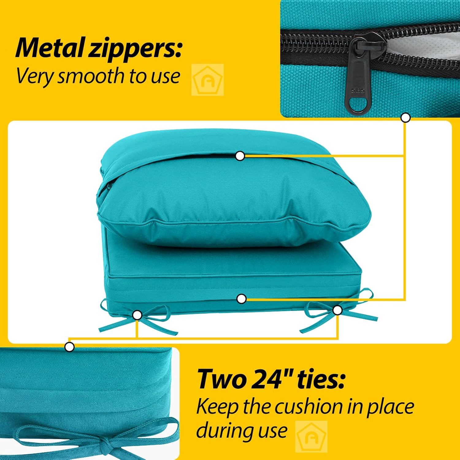 AAAAAcessories Outdoor Deep Seat Cushions, Waterproof, Fade-Resistant Patio Furniture Replacement Cushions, 24" x 24" x 5", Turquoise Blue