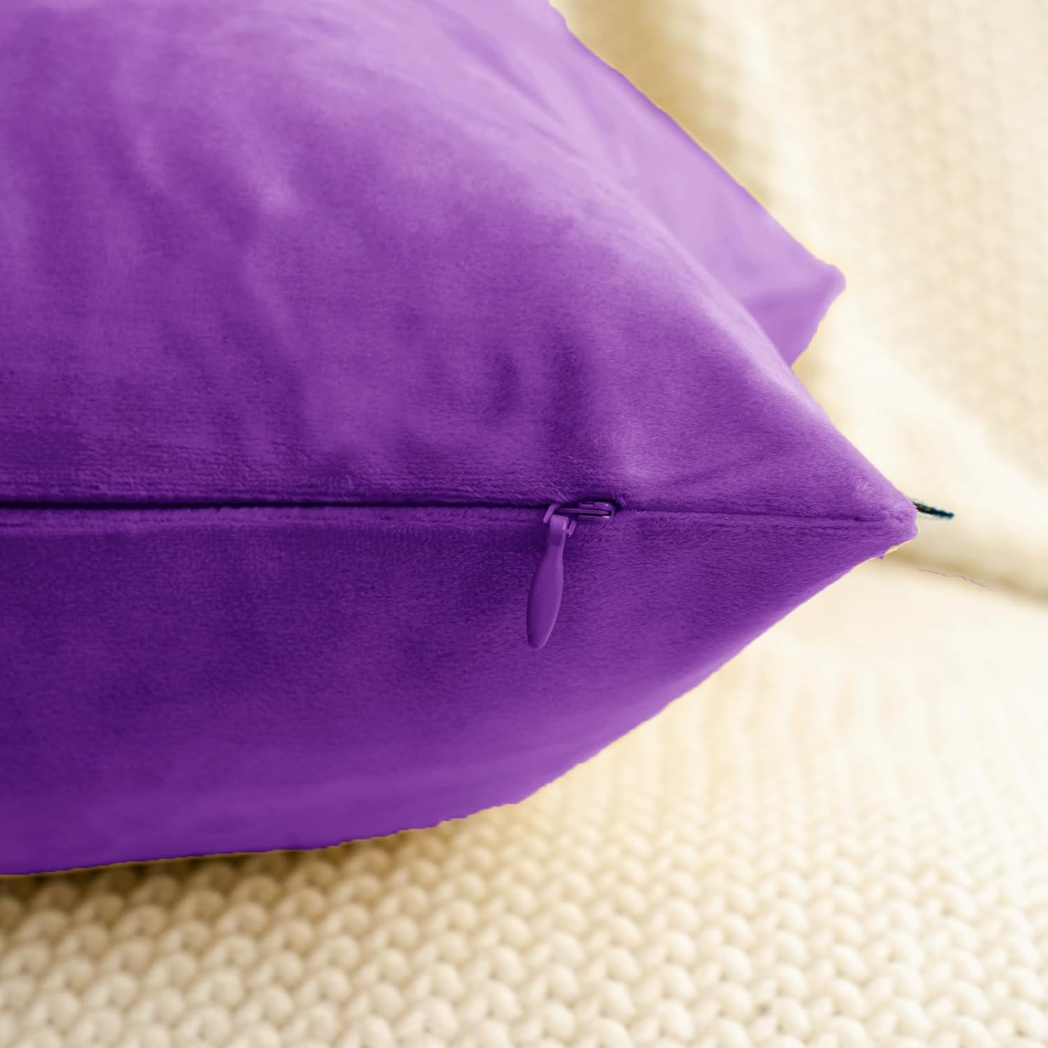 HWY 50 Purple Velvet Throw Pillow Covers 16x16 Inch, Pack of 2 Soft Cozy Solid Decorative Luxury Cushion Cases for Couch Sofa Bed Living Room Bedroom
