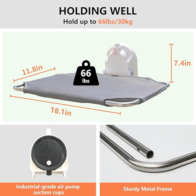 Cat Window Perch for Small Window,Cordless Cat Window Hammock,Cats Seat for Windowsill,Foldable Cat's Windows Bed for Large Cats with Suction Visualization Pwerful Suction Cups