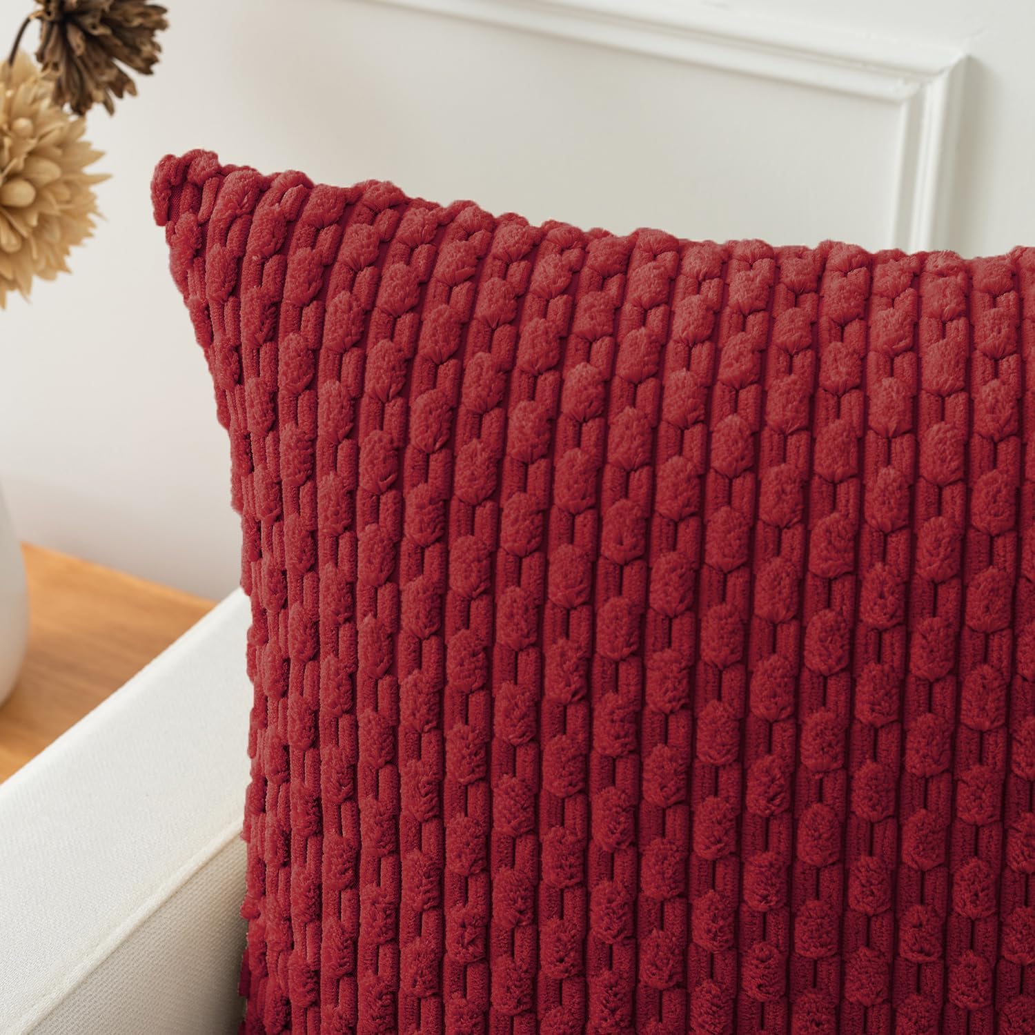 Kevin Textile 20x54 Inch Long Body Lumbar 1 Pack Boho Decorative Throw Pillow Cover Soft Striped Corduroy Rectangle Cushion Case Farmhouse Accent for Living Room Couch Sofa Bed, Burgundy