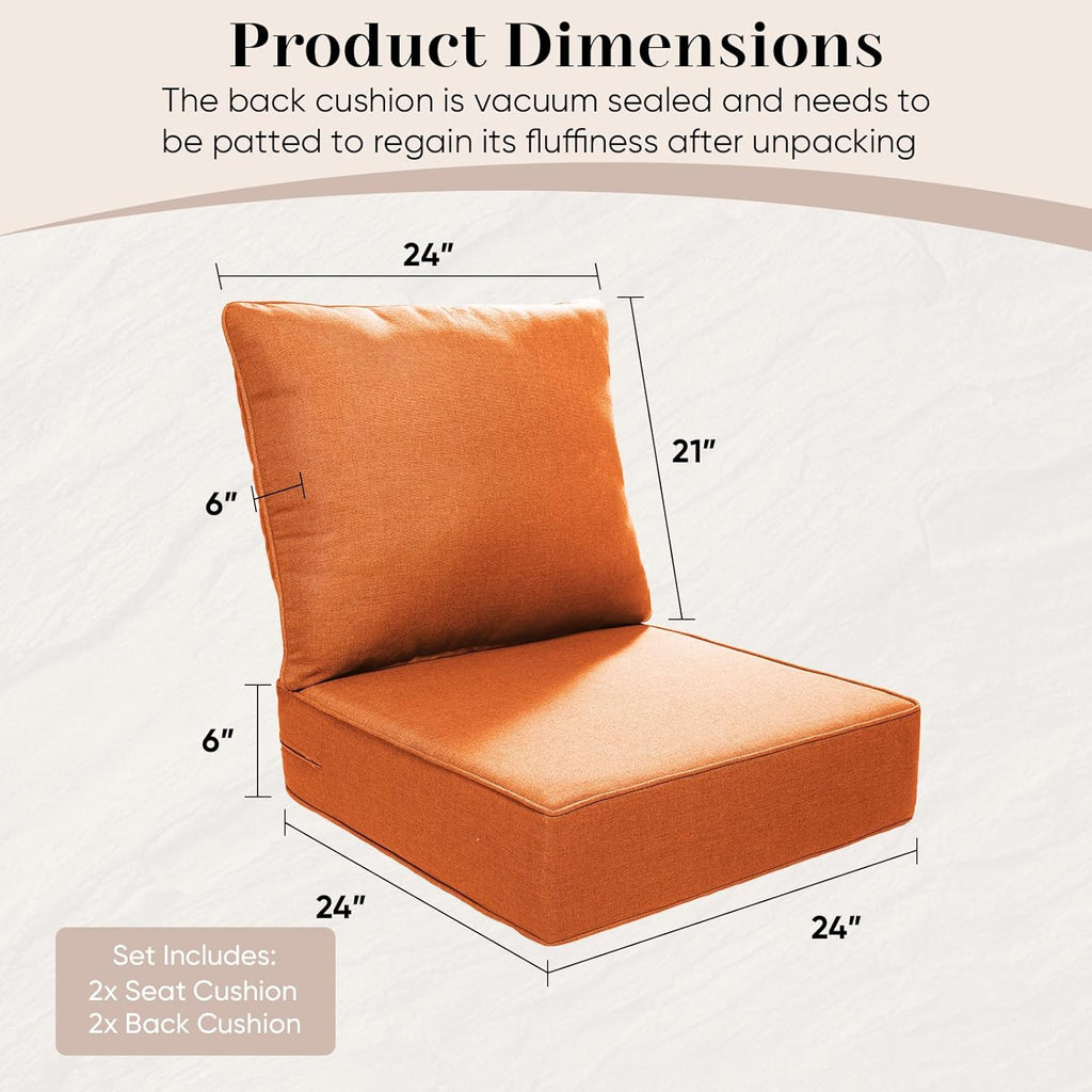 Luxury Outdoor Seat Cushion Set-24 x 24 x 6 Inch Outdoor Chair Cushions with Water Resistant & Removable Cover Outdoor Cushions for Patio Furniture Chair Sofa Couch