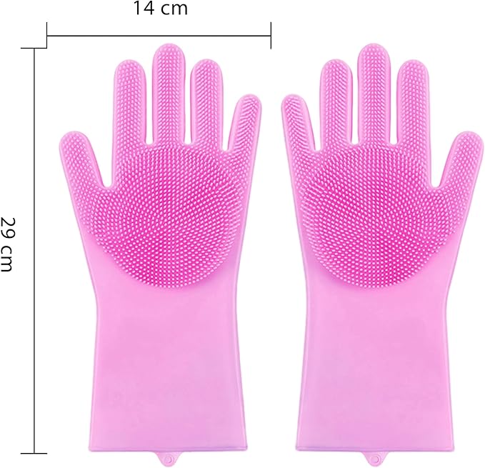 Pet Grooming Gloves，Heat-Resistant Silicone Gloves with High-Density Teeth for Enhanced Massaging and Bathing of Dogs and Cats (Pink, 2 Pair)