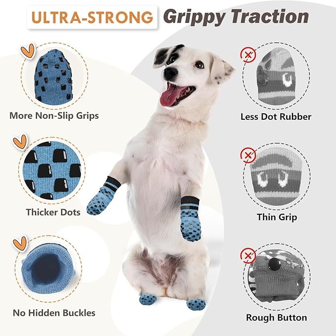 Non Slip Dog Socks to Prevent Licking Paws Grippy Socks for Senior Dog on Hardwood Floors Anti Slip Dog Socks for Hot Pavement Double Side Paw Protector Prevent Scratching Blue L