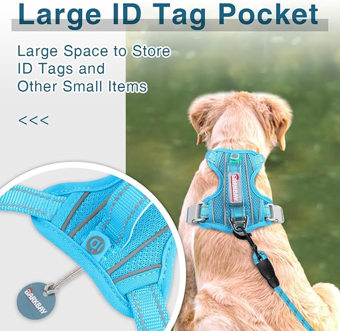 BARKBAY Dog Harness No Pull with ID Tag Pocket - Heavy Duty, Reflective, Easy Control for Large Dogs(Blue,XS)