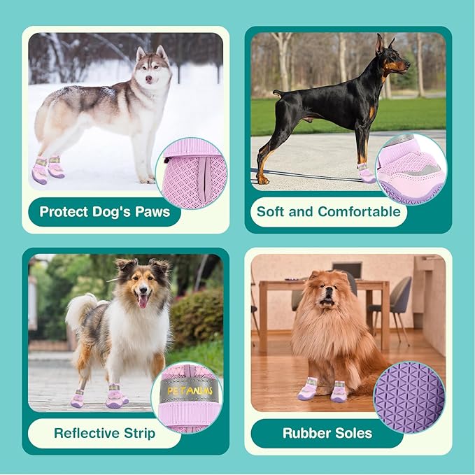 Dog Shoes for Large Dogs, Medium Dog Boots & Paw Protectors for Winter Snow, Breathable Dog Booties for Hot Pavement, Hardwood Floors Purple Size 4