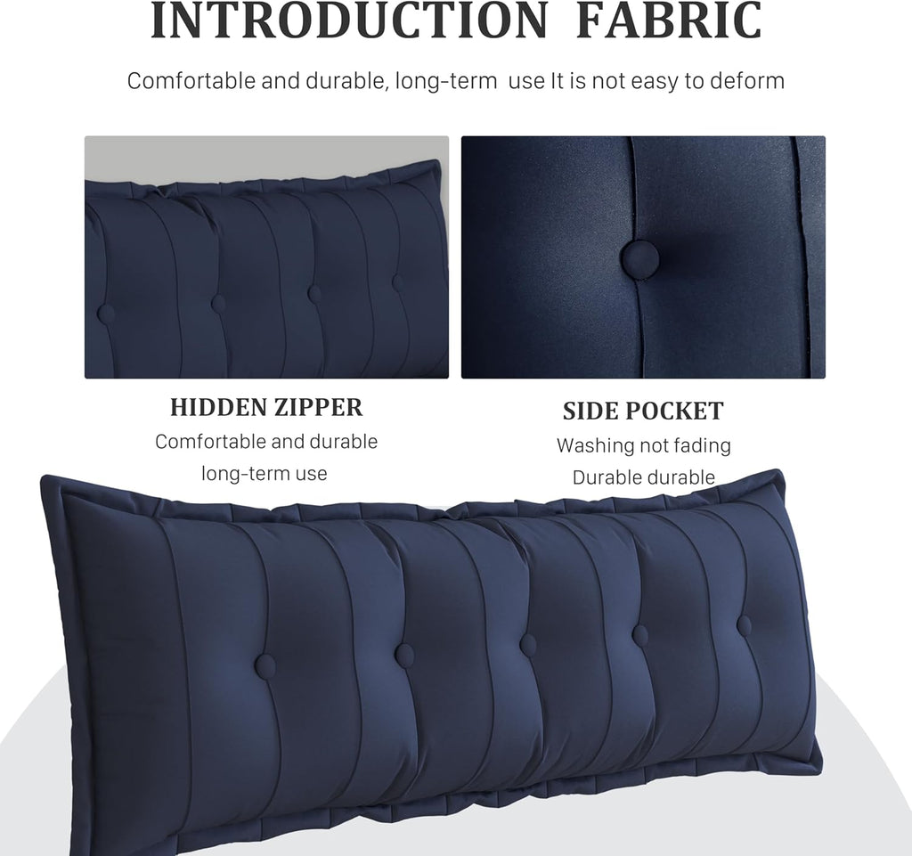 Large Bolster Reading Pillow Queen Backrest Positioning Support Pillow Daybed Cushion Headboard Pillows for Bed Bunk Sofa with Removable Cover, Dark Blue, 59x3x20 Inch