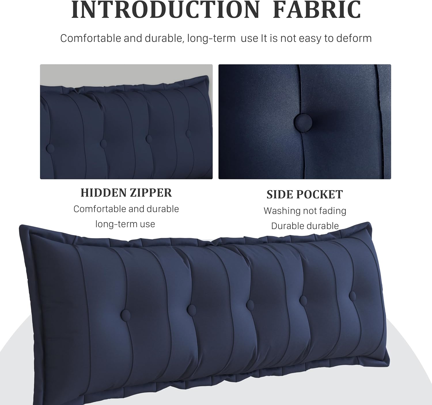 Large Bolster Reading Pillow Full Backrest Positioning Support Pillow Daybed Cushion Headboard Pillows for Bed Bunk Sofa with Removable Cover, Dark Blue, 54x3x20 Inch