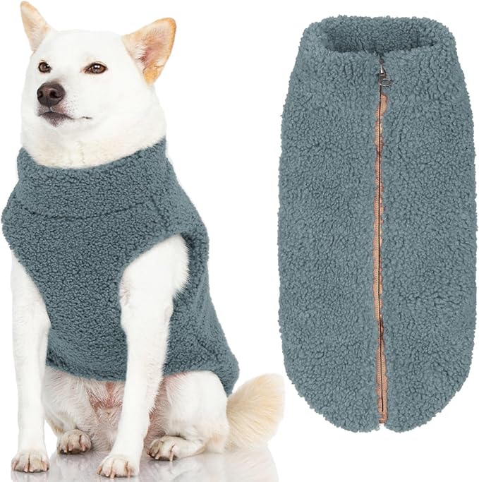 Gooby Sherpa Vest Dog Sweater - Stone Blue, X-Small - Warm Fuzzy Fleece Step in Dog Jacket Without Ring Leash for Small to Medium Dogs