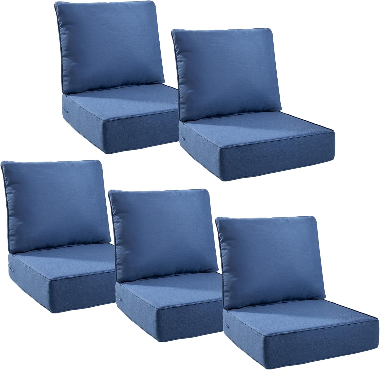 6" Thick Outdoor Cushions 24x24x6, 5-Set Deep Seat Patio Cushions with Removable Cover, Waterproof & Fade Resistant Replacement for Wicker Chair, Loveseat, Sofa - Blue
