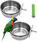 2 Pack Birds Food Dish Parrot Stainless Steel Feeding Cups Bird Feeders Water Cage Bowls with Clamp Holder and 1 Pcs Bird Stand Toy for Parakeet Conure Cockatiels Lovebird Budgie Chinchilla (2 Pack)