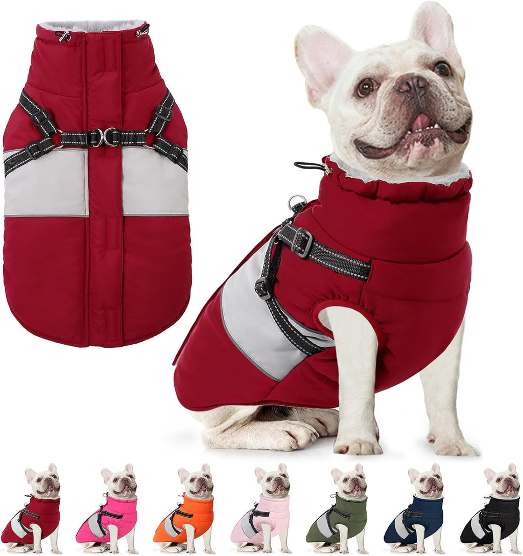 AOFITEE Dog Coat, Warm Dog Jacket with Harness Built in, Waterproof Coats for Small Dogs, Dogs Winter Coat Puffer Jacket with Zipper & Fleece Collar, Pet Snowsuit Sweater for Chihuahua Yorkshire, XS